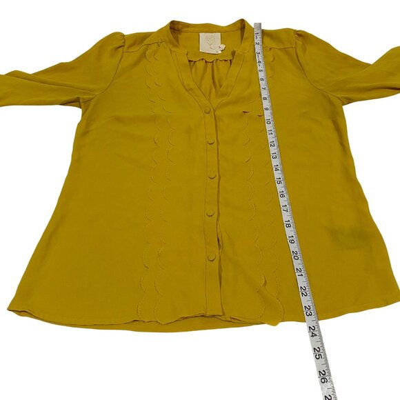 Anthro Meadow Rue Mustard Yellow Scalloped‎ Detail Blouse Size 2 - Picture 9 of 9